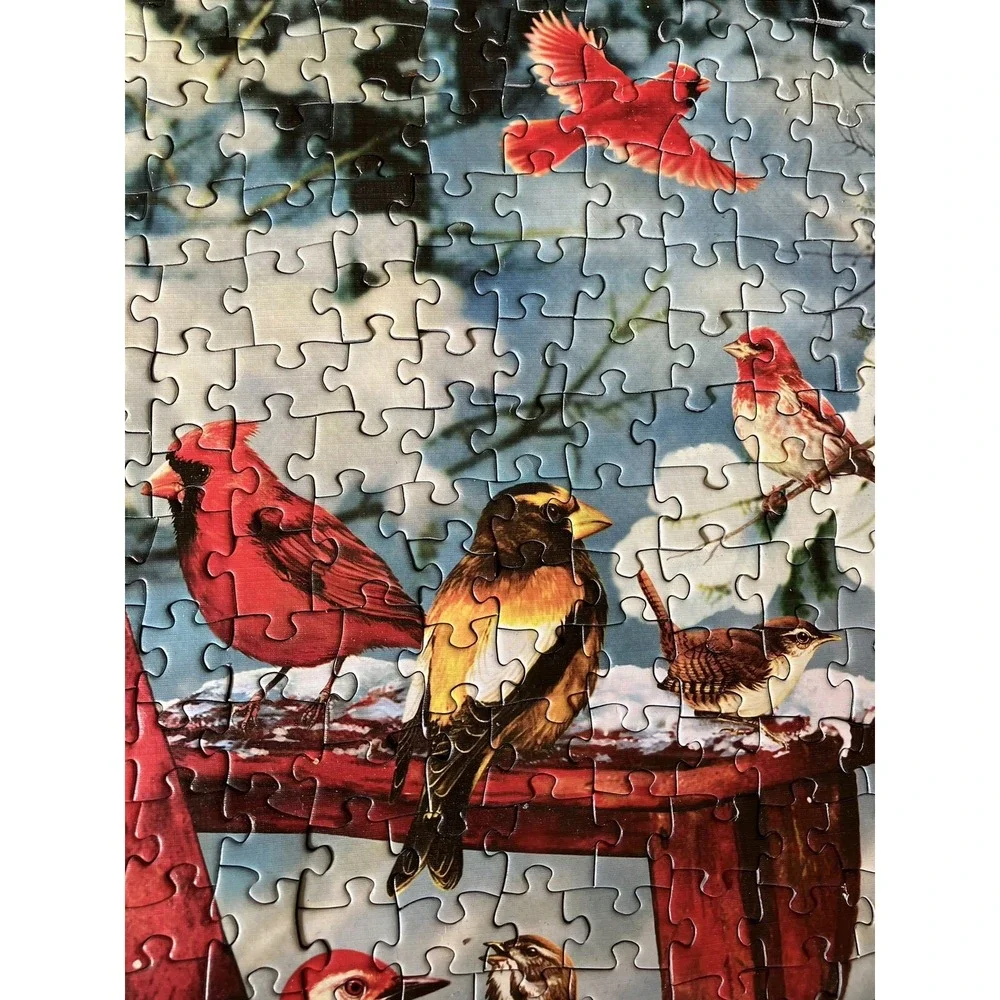 Cobble Hill New Sealed 1000 Piece Jigsaw Puzzle Adirondack Birds Red Chair Snow